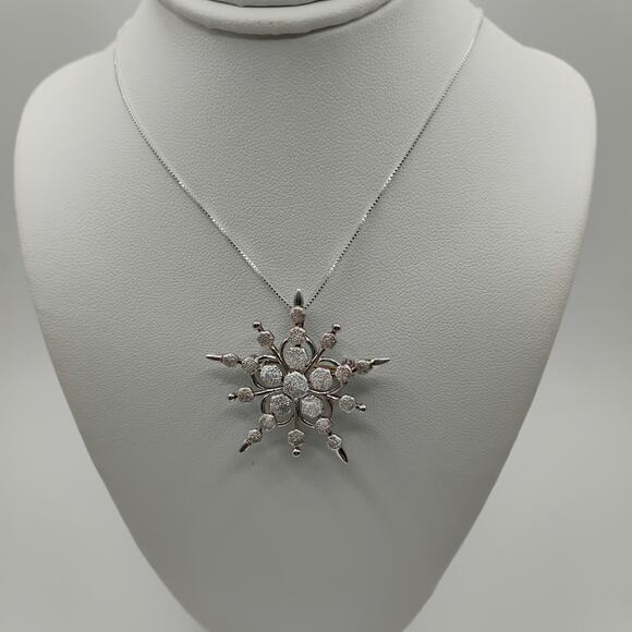 Snowflake Pendant/Brooch Combo in Sterling Silver on a 24-inch Box Chain - Picture 4 of 5